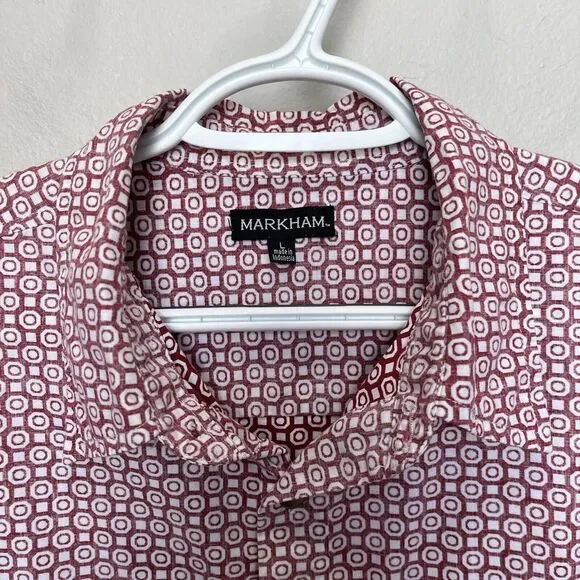 Markham | Red Geometric Print Short Sleeve Button Shirt Men’s Large - Picture 3 of 5